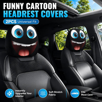 😆 Funny Cartoon Car Headrest Covers – 2PCS Universal Fit