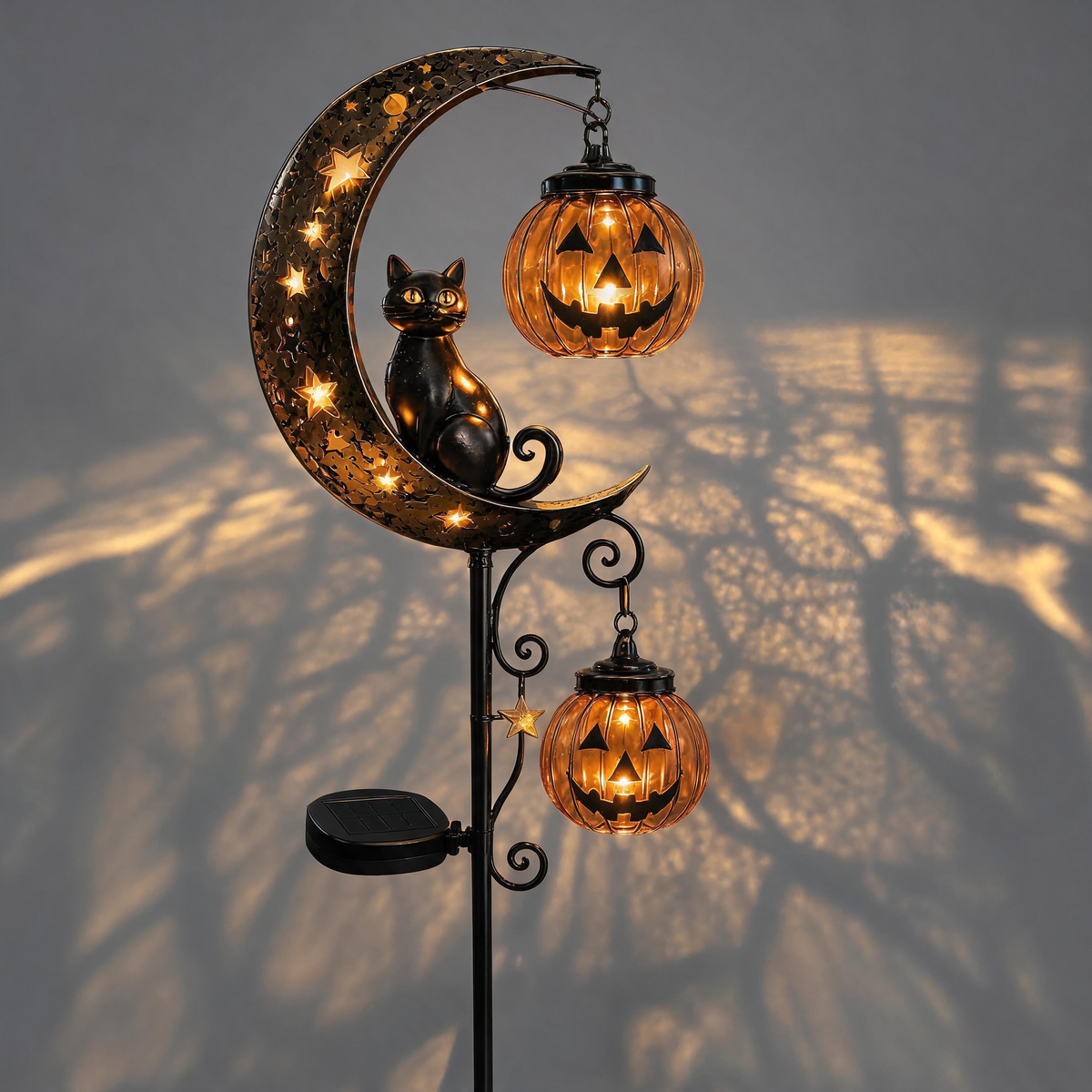 🎃 Solar Black Cat & Pumpkin Moon Stake Light