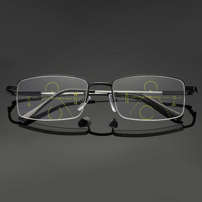 Titanium progressive far and near dual-use reading glasses