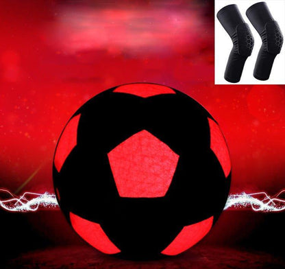 Light Up LED Soccer Ball Official Size 5 + Hex Knee Pads Set