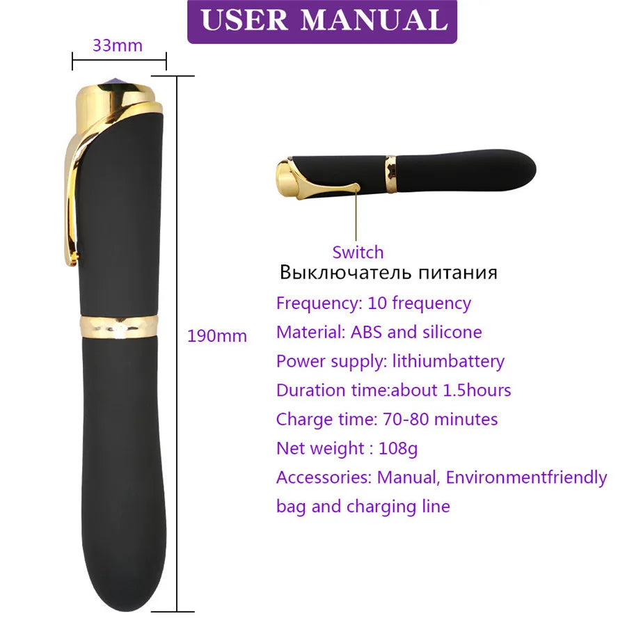 Lurevibe 10 Speed Pen-shaped G-spot Vibrating Dildo Magic Massager