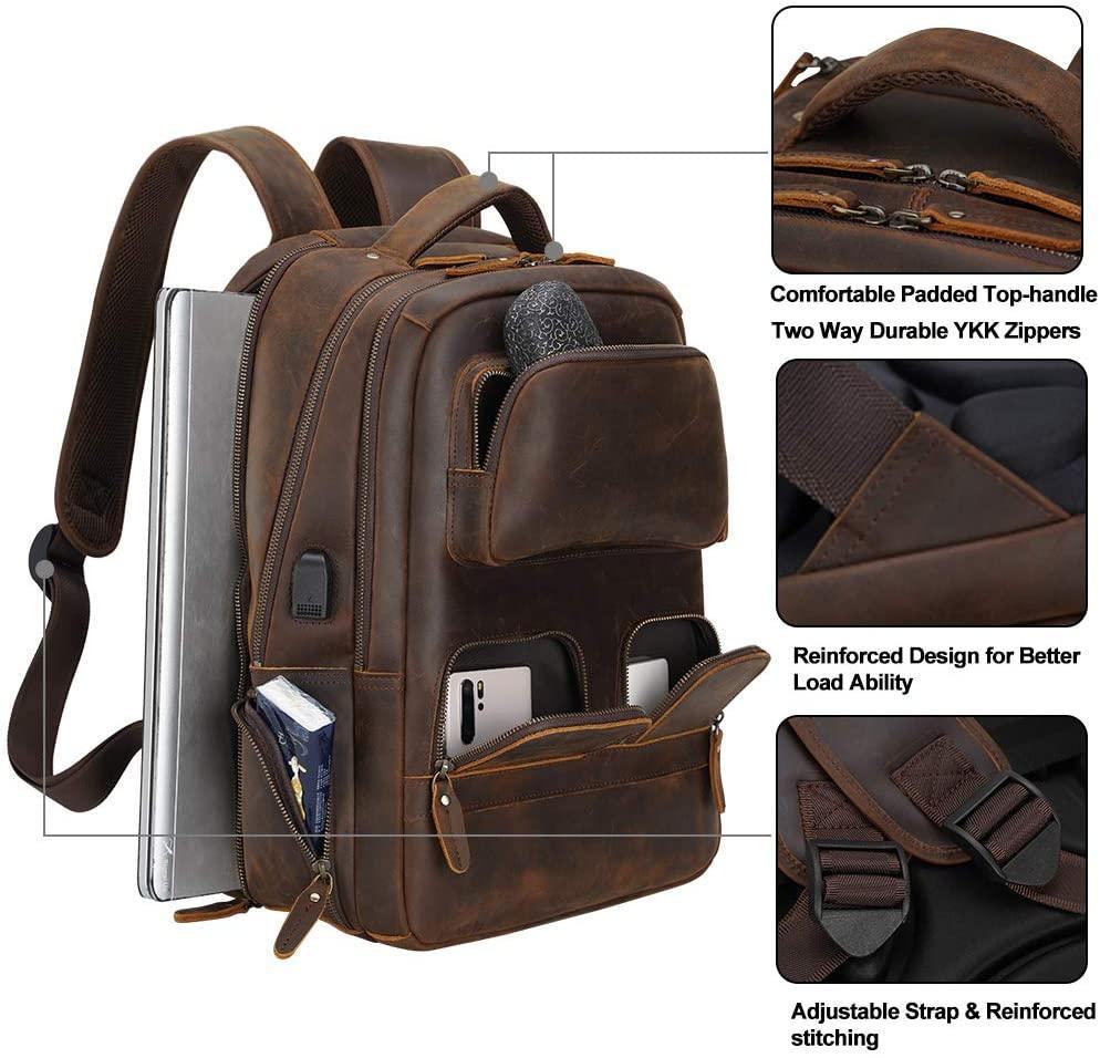 Mens Leather Backpack Multi Pocket