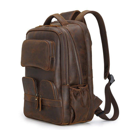 Mens Leather Backpack Multi Pocket