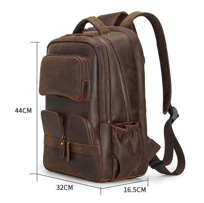 Mens Leather Backpack Multi Pocket