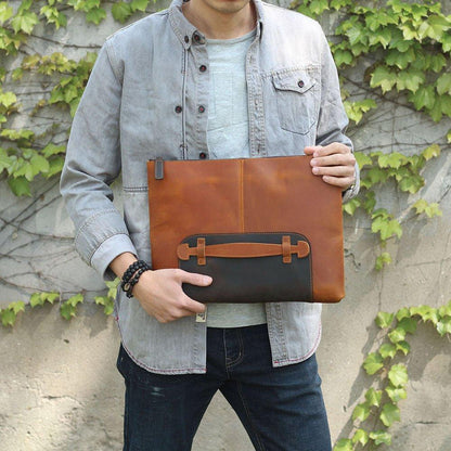 Mens Leather Clutch Bag with Wrist Strap