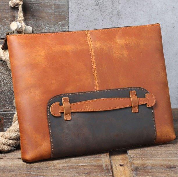 Mens Leather Clutch Bag with Wrist Strap