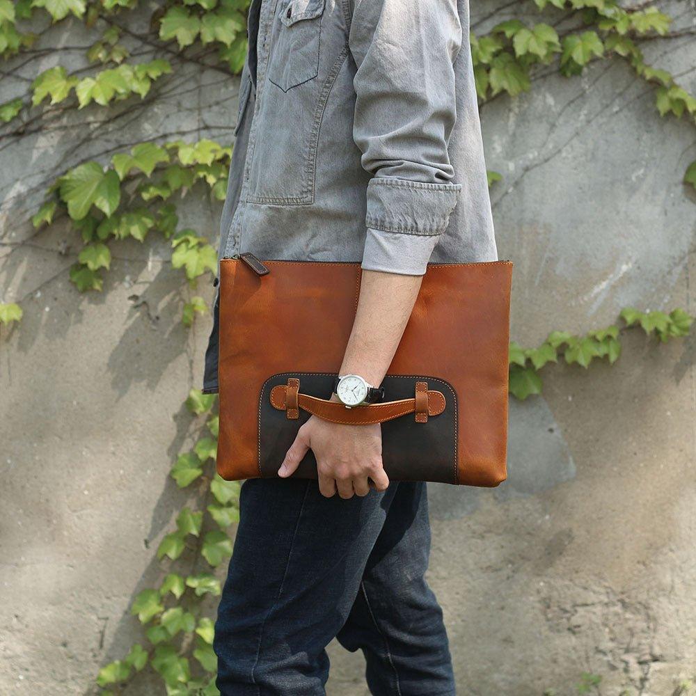 Mens Leather Clutch Bag with Wrist Strap