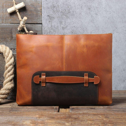 Mens Leather Clutch Bag with Wrist Strap