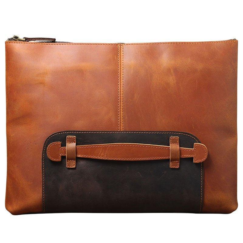 Mens Leather Clutch Bag with Wrist Strap