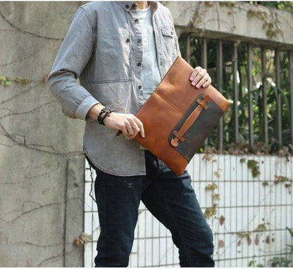 Mens Leather Clutch Bag with Wrist Strap