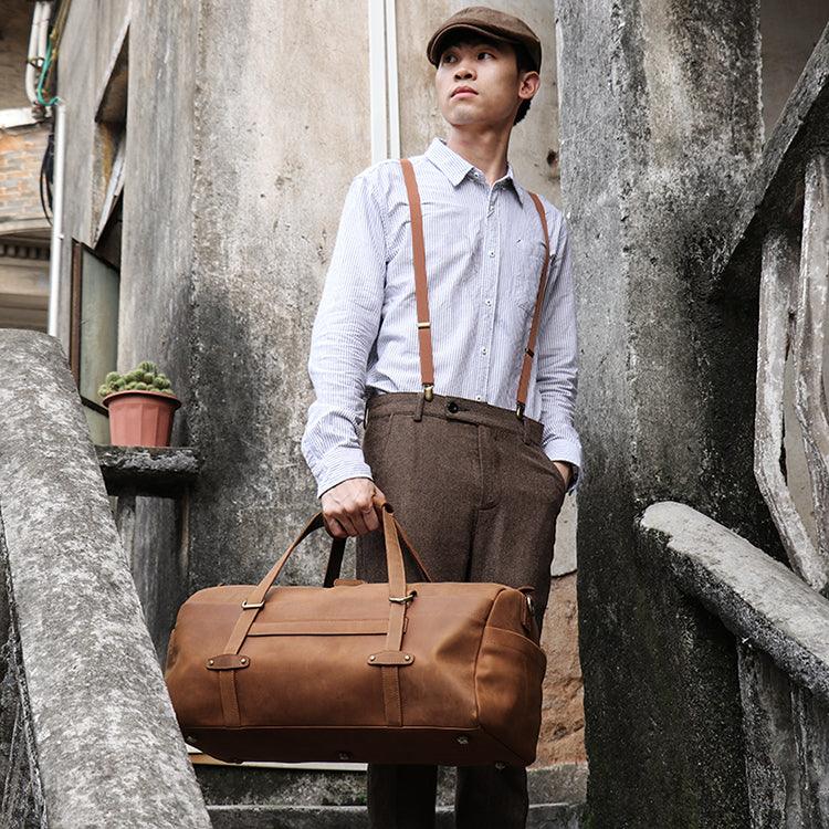 Mens Vintage Leather Duffle Bag