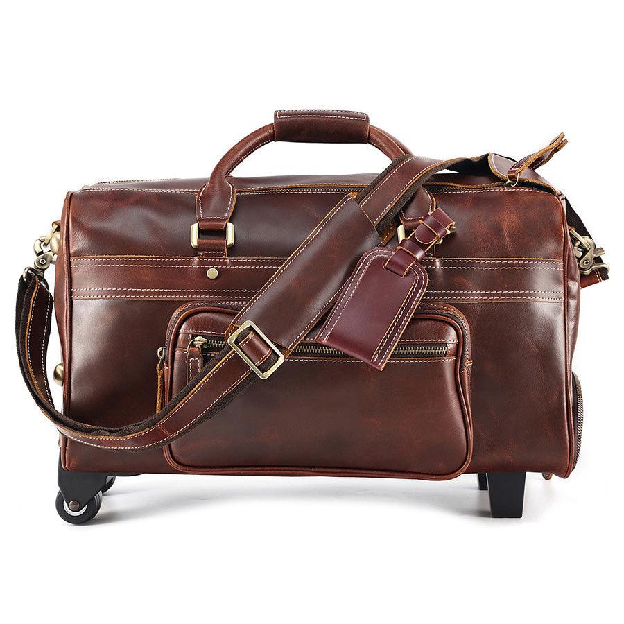 Mens Leather Duffle Bag on Wheels