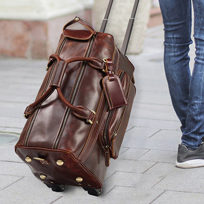 Mens Leather Duffle Bag on Wheels