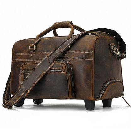 Mens Leather Duffle Bag on Wheels