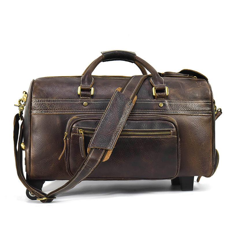 Mens Leather Duffle Bag on Wheels