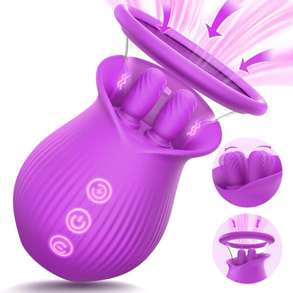 Lurevibe - Rose Romeo - 3in1 Rose Sex Toy with 2 Suction Cups, Adult Toys Female Clitoral Nipple Vibrators with 10 Licking Sucking Vibrating