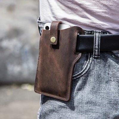 Retro Genuine Leather Cell Phone Waist Bag