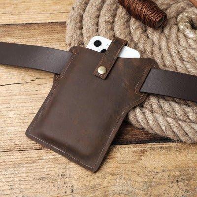 Retro Genuine Leather Cell Phone Waist Bag