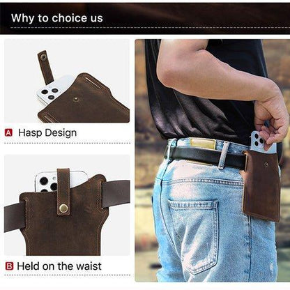 Retro Genuine Leather Cell Phone Waist Bag