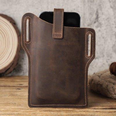 Retro Genuine Leather Cell Phone Waist Bag