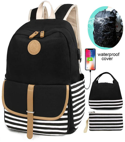 School Backpacks for Women with USB Port and Rain Cover