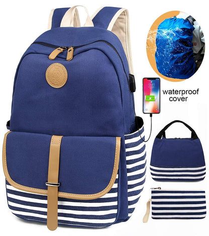 School Backpacks for Women with USB Port and Rain Cover