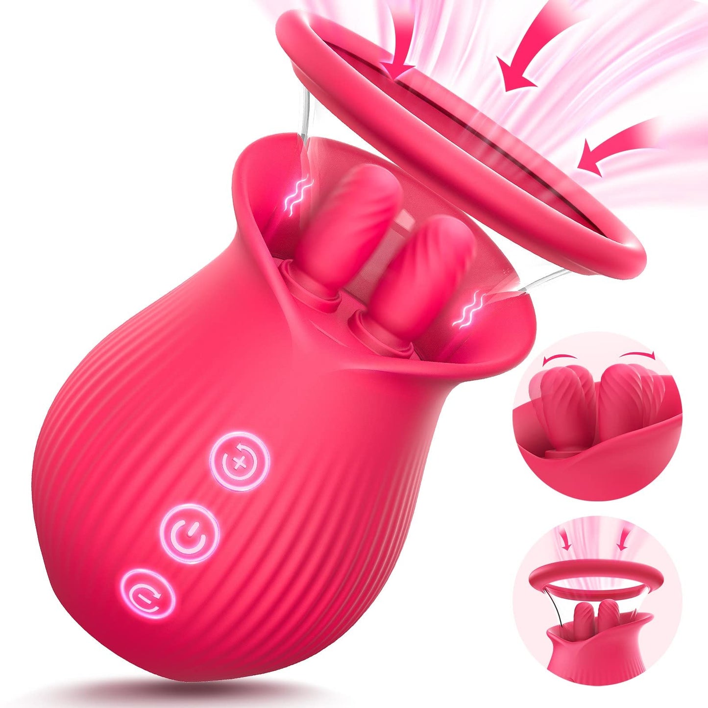 Lurevibe - Rose Romeo - 3in1 Rose Sex Toy with 2 Suction Cups, Adult Toys Female Clitoral Nipple Vibrators with 10 Licking Sucking Vibrating