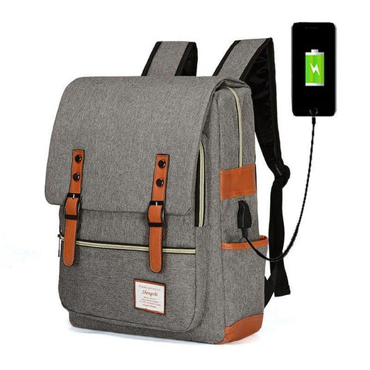 Vintage Laptop Backpack College Bag with USB Port