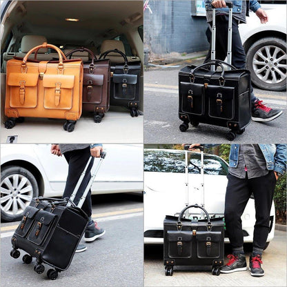 Woosir 19 Inch Travel Luggage Vintage Leather Suitcase