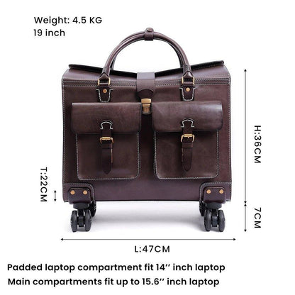 Woosir 19 Inch Travel Luggage Vintage Leather Suitcase