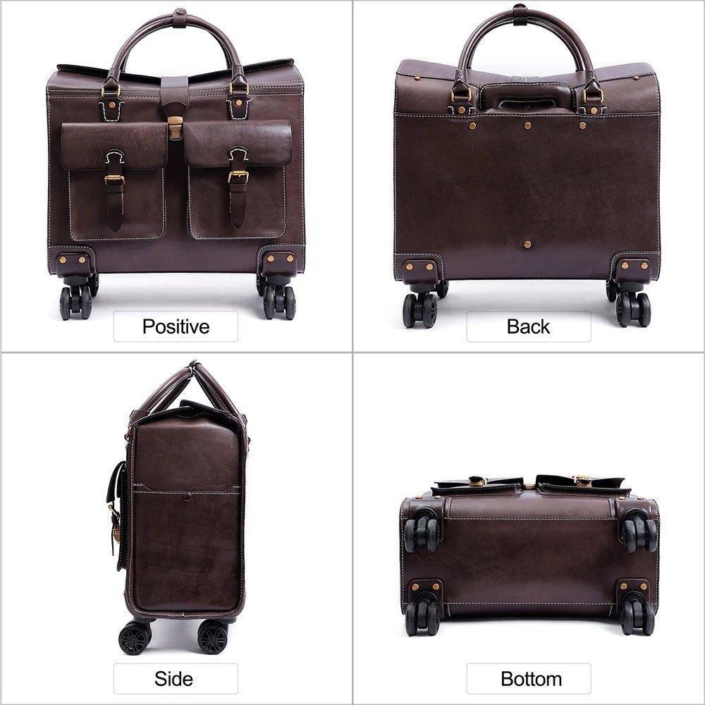 Woosir 19 Inch Travel Luggage Vintage Leather Suitcase