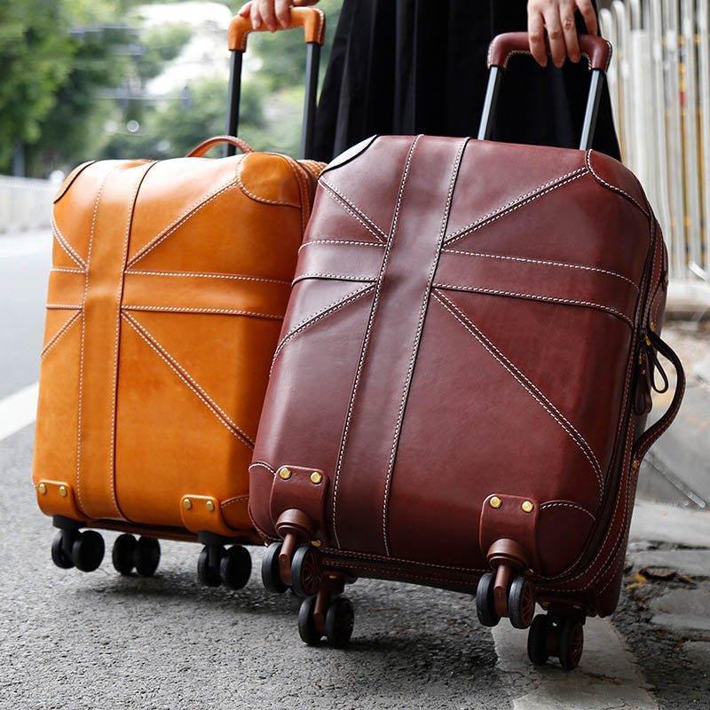 Woosir 20 Inch Cow Leather Vintage Suitcase Luggage