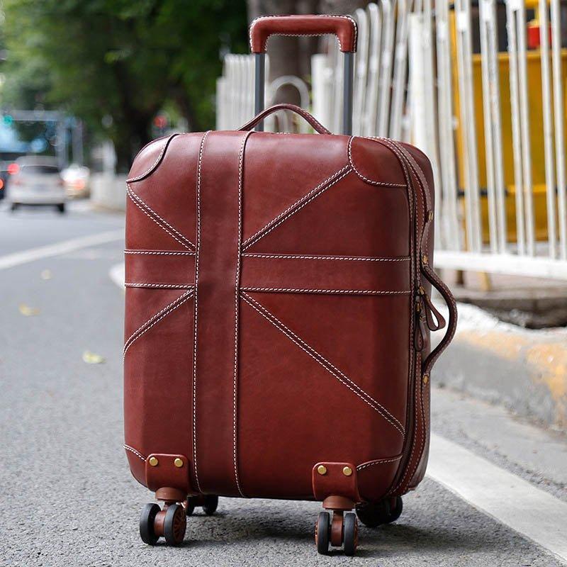 Woosir 20 Inch Cow Leather Vintage Suitcase Luggage