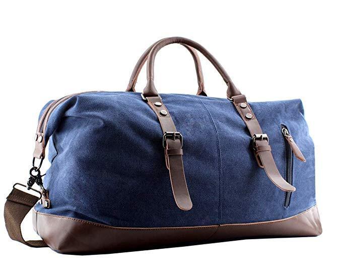 22" Large Leather Canvas Overnight Duffle Tote