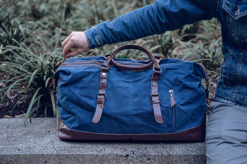 22" Large Leather Canvas Overnight Duffle Tote