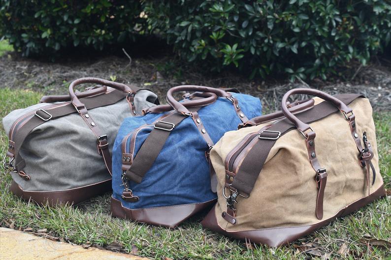 22" Large Leather Canvas Overnight Duffle Tote