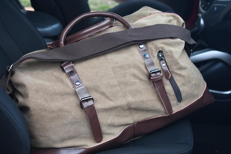 22" Large Leather Canvas Overnight Duffle Tote