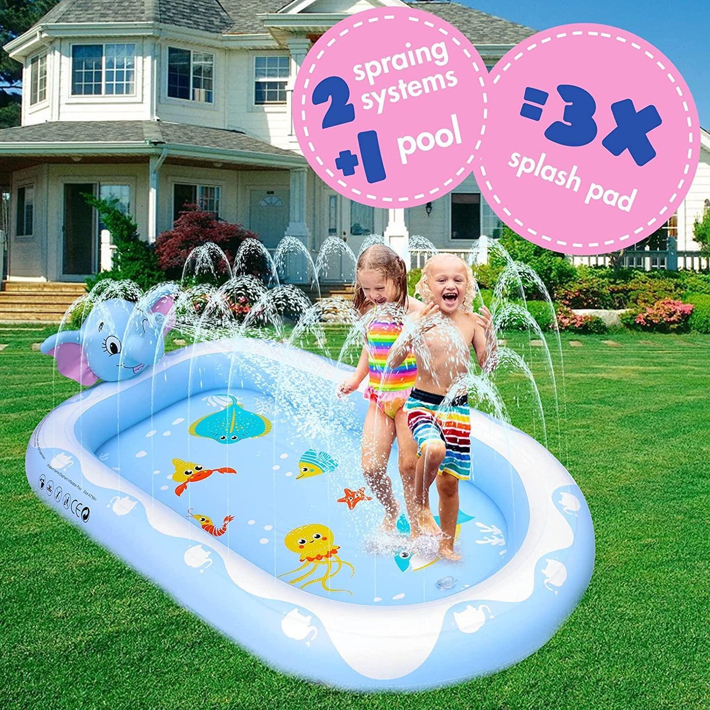 Woosir 3 in 1 Splash Pad Water Sprinkler 65"