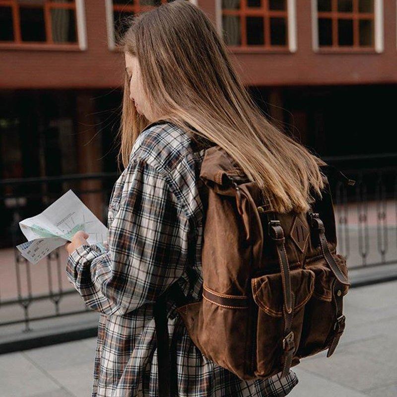 Large Vintage Backpack Rucksack Canvas Travel