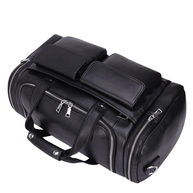 Woosir Black Leather Duffle Bag Mens