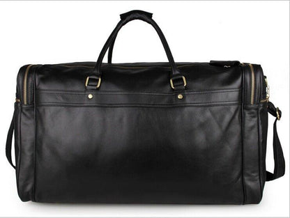 Black Leather Travel Duffle Bag Mens Large
