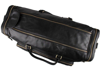 Black Leather Travel Duffle Bag Mens Large