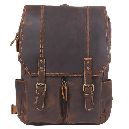 Brown Leather Backpack Vintage for 17" Laptop