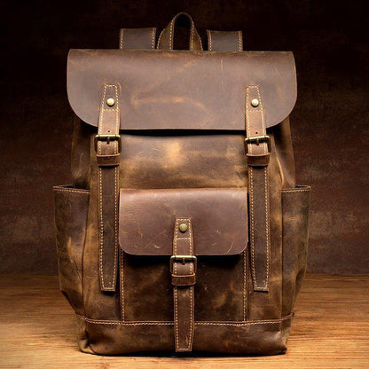 Woosir Brown Leather Backpack with Laptop Sleeve