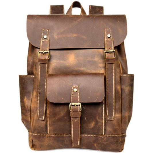 Woosir Brown Leather Backpack with Laptop Sleeve