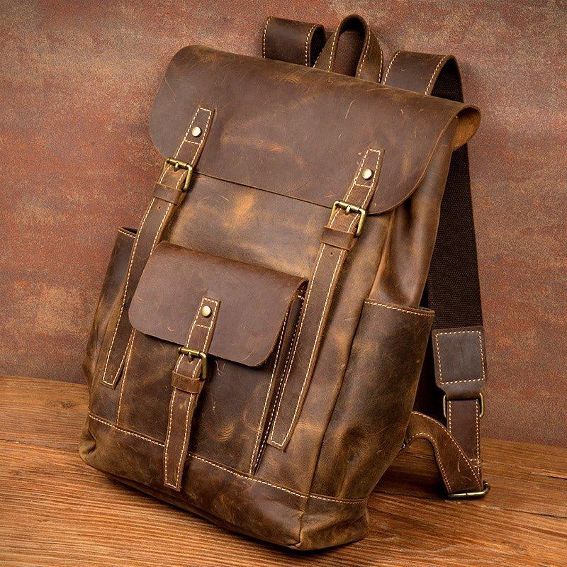 Woosir Brown Leather Backpack with Laptop Sleeve