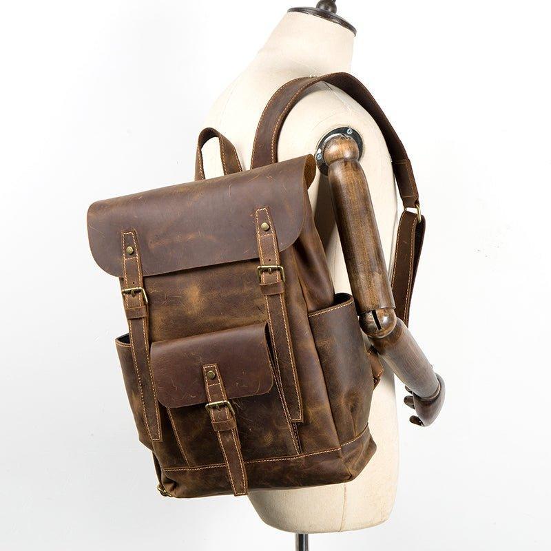 Woosir Brown Leather Backpack with Laptop Sleeve