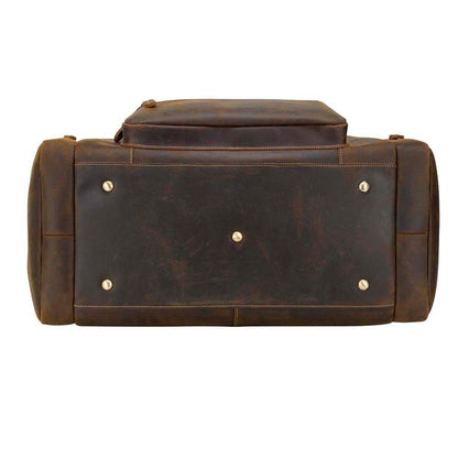 Brown Leather Duffle Bag with Front Pocket