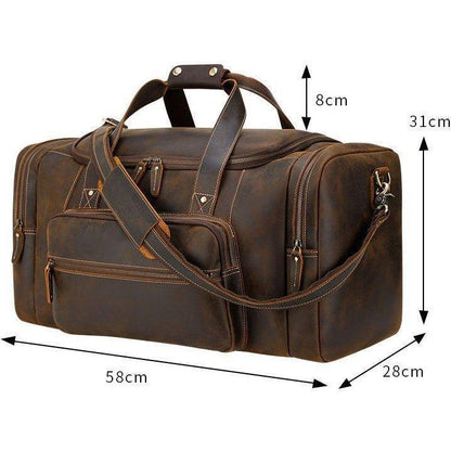 Brown Leather Duffle Bag with Front Pocket