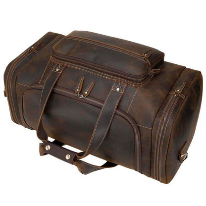 Brown Leather Duffle Bag with Front Pocket